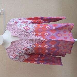 Soft Surroundings Pink, Orange, Purple Aztec Sheer Long Sleeve Tunic Siz…